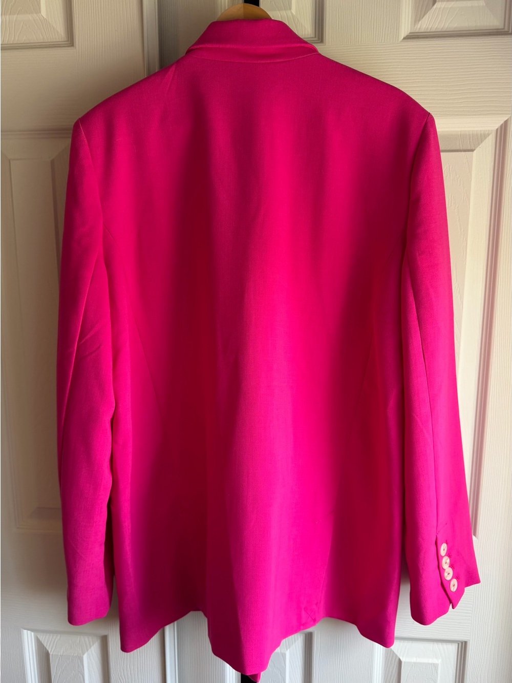 NWT Anthropologie Maeve Bright Hot Pink Double-Breasted Blazer Size: 14 - Picture 2 of 9
